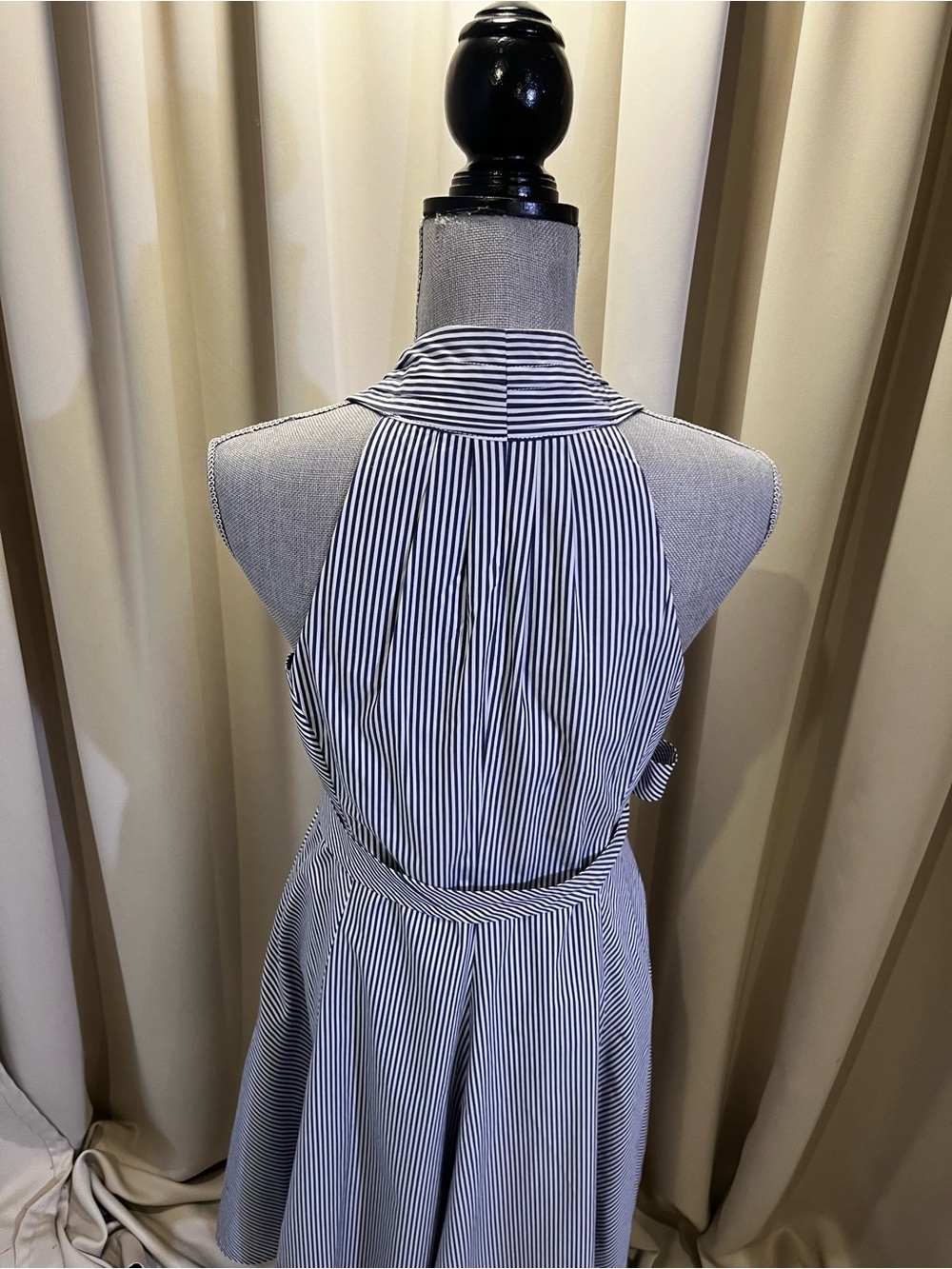 Talbots Navy and White Striped Halter Tie-Waist Midi Dress - Picture 3 of 8